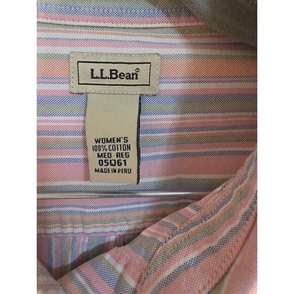 L.L. Bean Women's Striped Oxford Shirt Size M-Pastel Colors-Classic Fit - Picture 3 of 4
